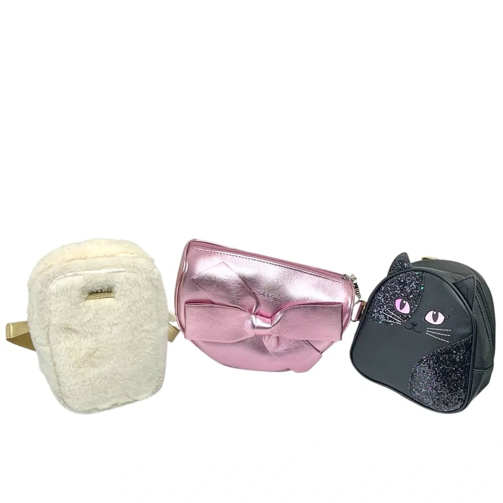 BATH & BODYWORKS Furry Cream Backpack, Glitter Cat Backpack, Pink Bow Clutch